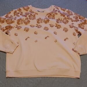 Karen Scott Pink and Brown Floral Sweatshirt Sz Lg